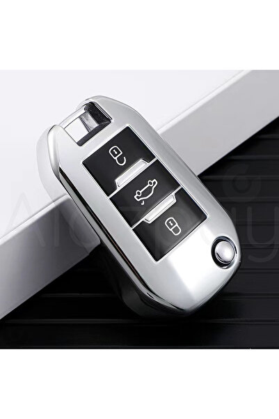 Alazpay Peugeot 208 301 307 308 508 2008 3008 Partner Glossy Tpu Key Case Cover (Silver)
