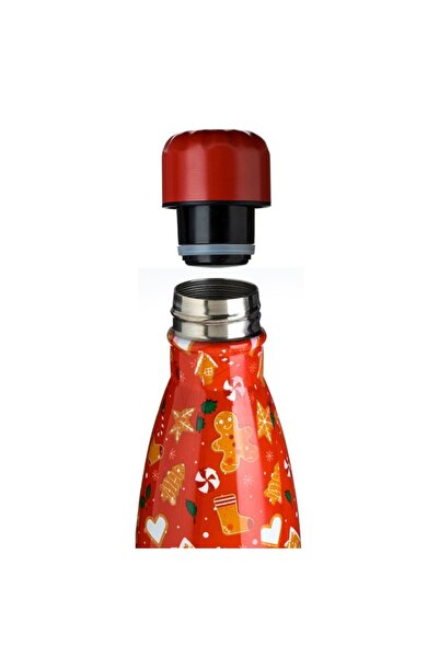 OEM Water Bottle - Red Thermos with Christmas Biscuit Pattern 600ml