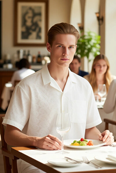 PayBuy Cămașă de vară cu modele Brode supradimensionat pentru bărbați, modernă, cu guler Apaş, confortabilă, cu mânecă scurtă, ocazională