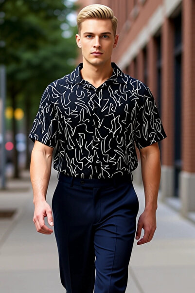 PayBuy Men's Geometric Patterned Apache Collar Viscose Shirt Functional Durable Quality Comfortable Stylish