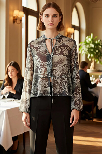 PayBuy Women's Khaki Shawl Patterned Halter Neck Chiffon Shirt Functional Durable Quality Sports