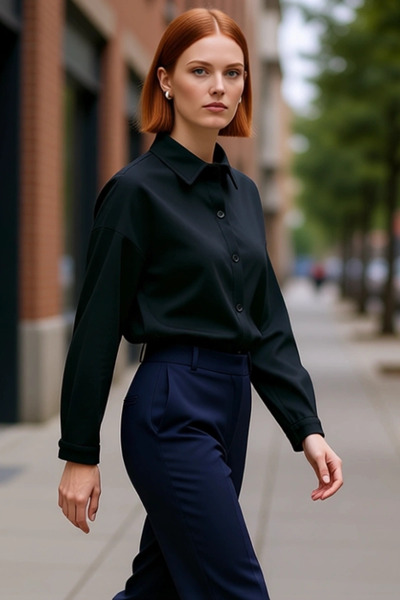 PayBuy قميص نسائي قصة فضفاضة سيلانيك محبوك بأكمام طويلة وأزرار، أناقة يومية، عملي، متين، أنيق