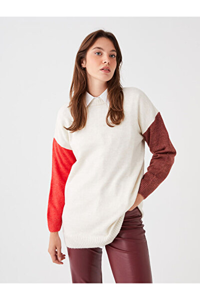 LC Waikiki Crew Neck Color Block Long Sleeve Women's Knitwear Tunic