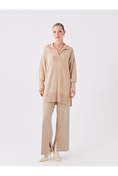 LC Waikiki Polo Neck Plain Long Sleeve Oversize Women's Knitwear Tunic