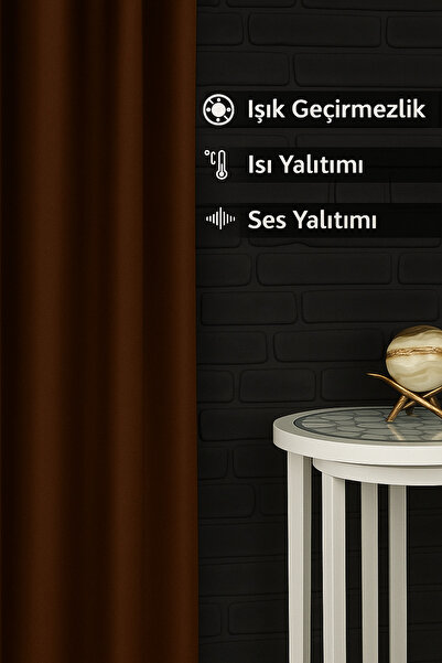 DEVRİM OLİVYA TEKSTİL Luxury 1St Class. Classroom Special Tailored Brown Blackout Light-Proof Background Curtain with Extra Foam