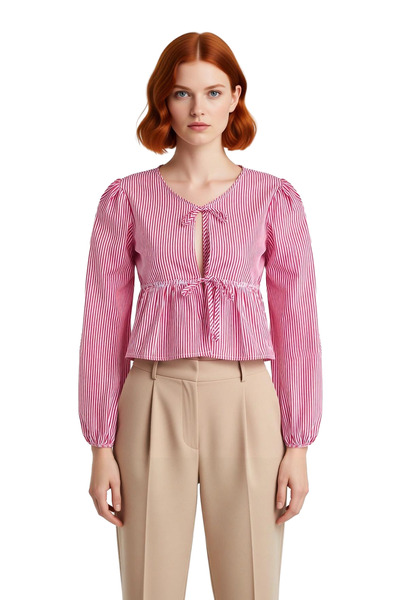 PayBuy Summer Striped Tie-Up Detailed Woven Blouse a Piece Exclusive to Women's Clothing Collection Modern