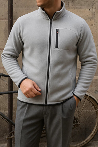 comstar Men's Thick Zippered Winter Casual Gray Fleece Jacket