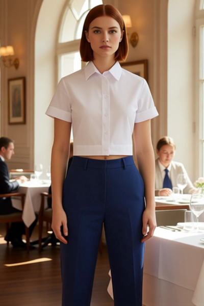 PayBuy Women's Short Sleeve Shirt Collar Fitted Crop Blouse with Tie Detail on the Back Summer Style Durable