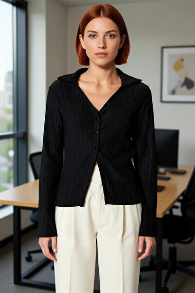 PayBuy Жіноча сорочка з довгими рукавами, з ґудзиками та плісированою спідницею, пропонує сучасний та зручний стиль. Функціональна.