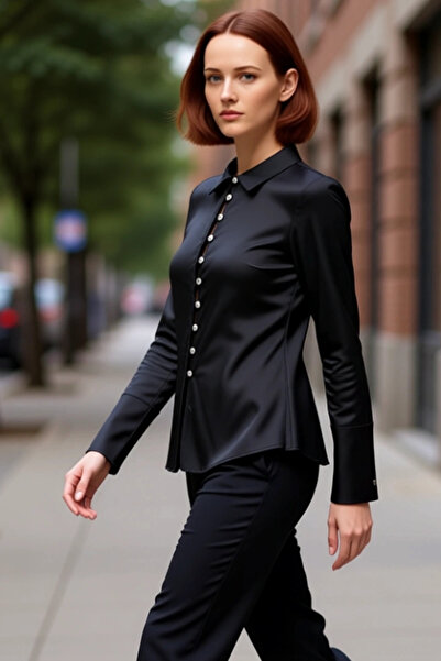 PayBuy Cămașă din satin pentru femei, cu nasturi, cu detaliu în talie, funcțională, durabilă, de calitate, confortabilă, sportivă