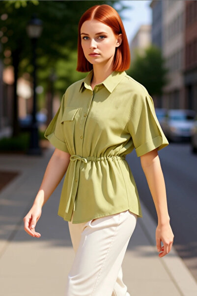 PayBuy A Fresh Touch to Women's Wardrobe: Tie-Up Detail Short Sleeve Woven Shirt Stylish