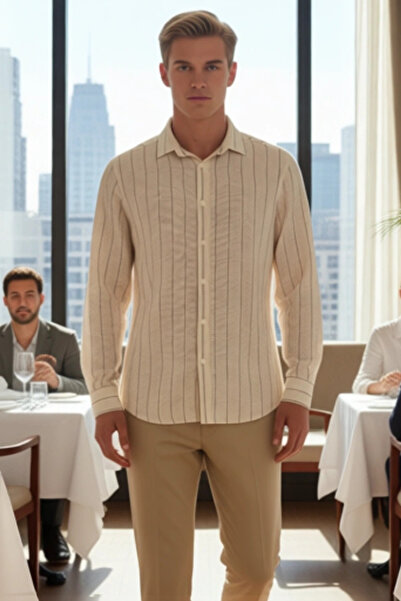 PayBuy Men's Striped Textured Regular Fit Shirt Functional Durable Quality Comfortable Aesthetic Stylish