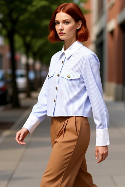 PayBuy Kadın Çizgili Gömlek Metal Düğme Detaylı Fonksiyonel Dayanıklı Kalitel...