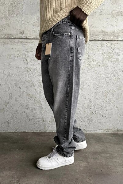 MADZEYMODA Men's Baggy Fit Gray Denim Jean Trousers Ke-449
