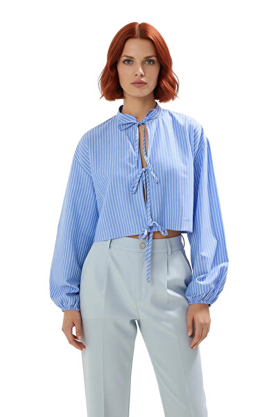 PayBuy Striped Tie-Up Detail Crop Shirt Women's Summer Style Relaxed Fit Woven Top Beach and Casual Chic