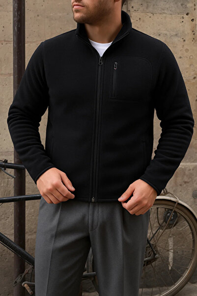 comstar Men's Thick Zippered Winter Casual Black Fleece Jacket