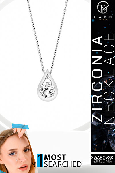 Twem Silver قلادة سواروفسكي من الزركونيا على شكل قطرة |   طبيعي وأنيق