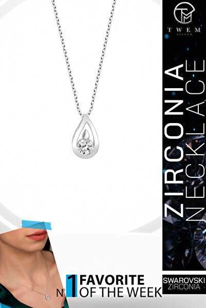 Twem Silver قلادة على شكل قطرة مرصعة بحجر الزركونيا من سواروفسكي |   شكل طبيع...