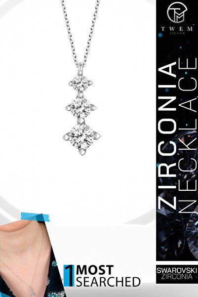 Twem Silver قلادة من الزركونيا من سواروسكي مكونة من ثلاث حبات من الزركونيا |   التناغم والتوازن