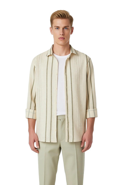 PayBuy Men's Regular Fit Striped Woven Shirt Offers Everyday Elegance and Offers Functional Durability Stylish