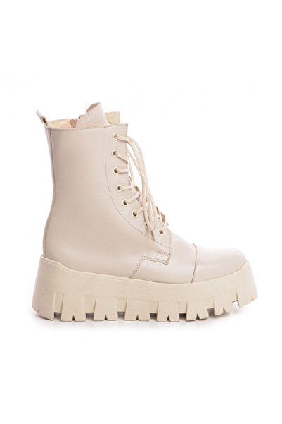 Vanilla Days Cream Genuine Leather Smooth Boots - Miu Miu Sole Model