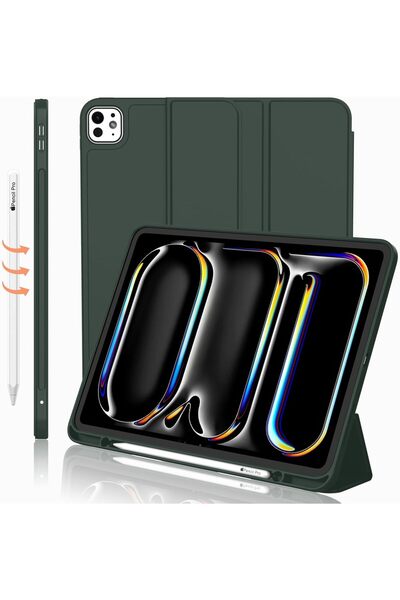NEONI Case for iPad Pro 11 Inch (M5/M4) Trifold Stand Smart Cover with Pencil Holder (Dark Green)