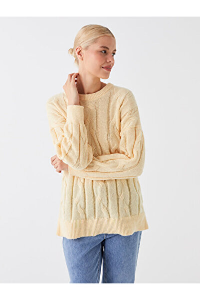 LC Waikiki Crew Neck Self Patterned Long Sleeve Oversize Women's Knitwear Tunic