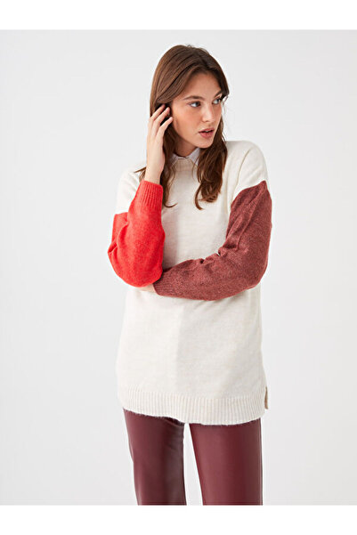 LC Waikiki Crew Neck Color Block Long Sleeve Women's Knitwear Tunic