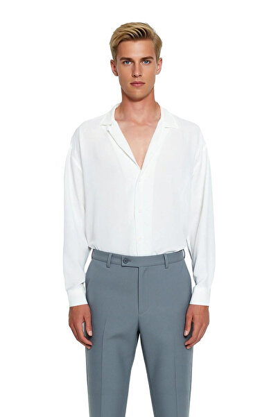 PayBuy Cămașă pentru bărbați, cu guler apăsat, cu mânecă lungă, cu model simplu, cu aspect de in, stil de vară