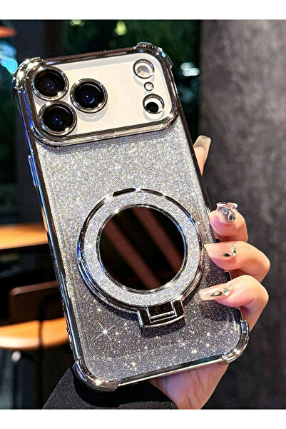 Generic Magnetic Glitter Case for iPhone 17 Pro，Sparkly Stand，Makeup Mirror，Luxury Gradient 17 Pro Cover