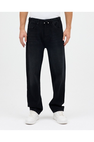 Osyday Men's Baggy Fit Relaxed Cut Pants Non-Lycra Fabric with Lace-Up Detail on the Waistband and Elastic Detail