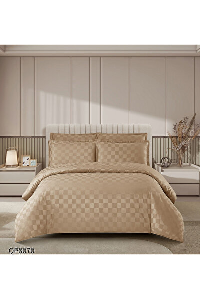 FIONNA.RO Lenjerii Din Damasc Satinat Cu Patratele 4 Piese Cu Elastic - Maro ...