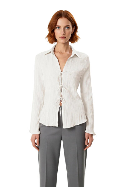 PayBuy Women's Textured Fabric Long Sleeve Shirt with Tie Detail - a Must-Have for Your Everyday Outfits