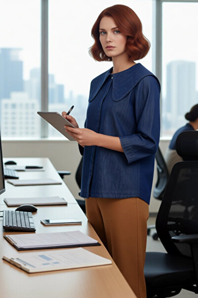 PayBuy Women's Baby Collar Plain Denim Shirt Functional Durable Quality Comfortable Aesthetic Premium Stylish