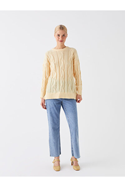 LC Waikiki Crew Neck Self Patterned Long Sleeve Oversize Women's Knitwear Tunic