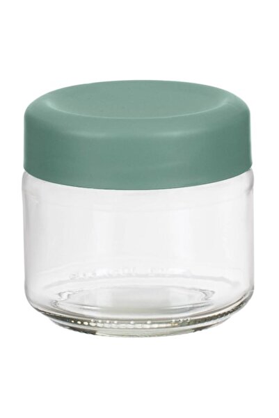OEM Round transparent glass storage jar with mint green lid, 330 ml