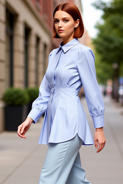 PayBuy Kadın Belden Oturan İnci Detaylı Dokuma Gömlek Şık Görünümünüz Tamamla...