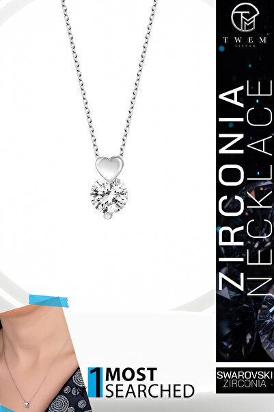 Twem Silver قلادة على شكل قلب مرصعة بحجر الزركونيا من سواروفسكي |   رومانسي و...