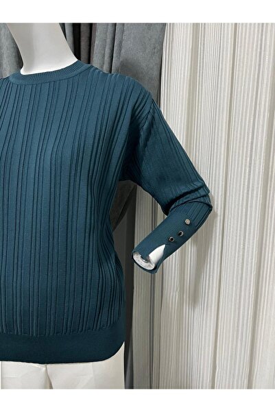 REYYAN Çizgi Dokulu Yuvarlak Yaka Fit Triko Kazak