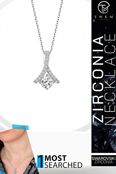 Twem Silver قلادة من الزركونيا على شكل حجر سواروسي |   الجمال النقي