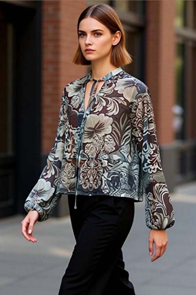 PayBuy Women's Khaki Shawl Patterned Halter Neck Chiffon Shirt Functional Durable Quality Sports