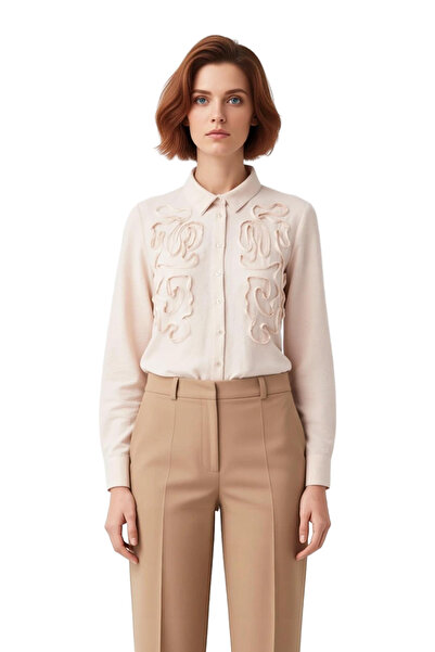 PayBuy Women's Aerobin Woven Shirt with Ruffle Embroidery Details on the Chest Area, a Stylish and Comfortable Choice