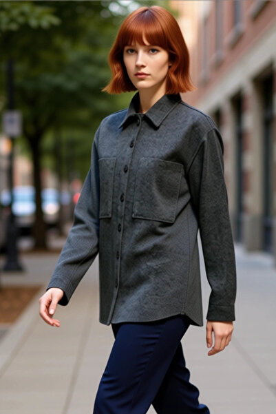 PayBuy Women's Oversized Cashmere Woven Shirt Double Pocket Functional Durable Quality Comfortable Casual