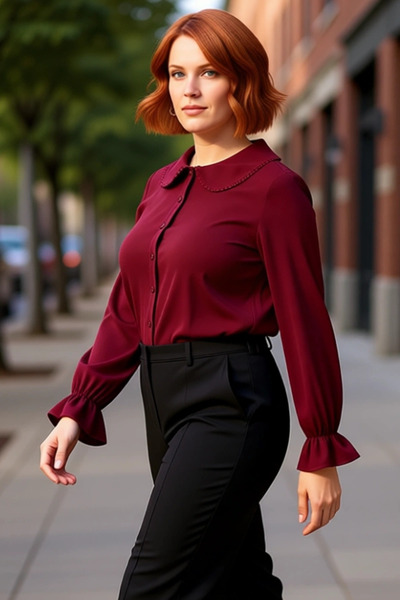 PayBuy Women's Peter Pan collar Pompom Detailed Regular Fit Woven Shirt Functional Durable Quality Stylish