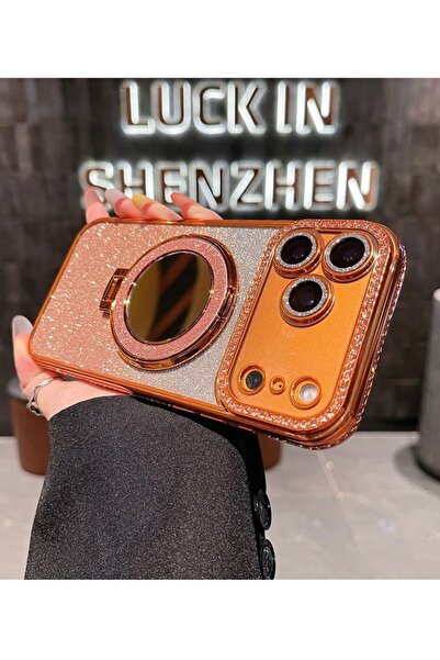 Generic Magnetic Glitter Case for iPhone 17 Pro Max，Makeup Mirror Holder，Diamond Edge，Gradient Luxury Cover