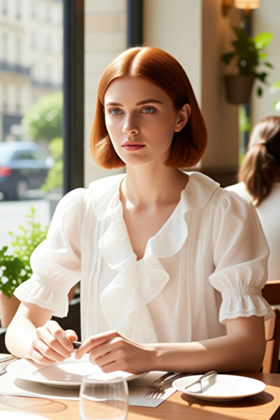 PayBuy Women's Ruffle Detailed V-Neck Cotton Shirt Summer Days and Comfort Functional Durable Stylish