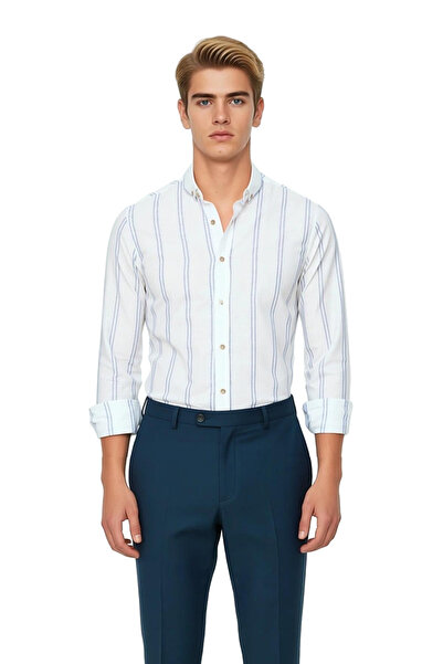 PayBuy Men's Striped Button-Down Collar Long Sleeve Slim Fit Shirt Modern Elegance Ideal Choice Everyday Comfort