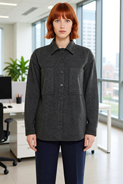 PayBuy Women's Oversized Cashmere Woven Shirt Double Pocket Functional Durable Quality Comfortable Casual