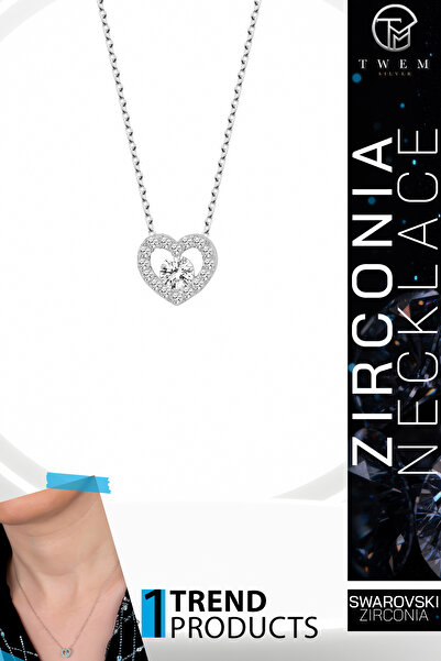 Twem Silver قلادة على شكل قلب مرصعة بحجر الزركونيا من سواروفسكي |   رومانسي و...