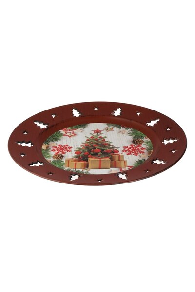 OEM Decorative Christmas Round Plastic Tray with Decorated Fir Trees Ø33cm